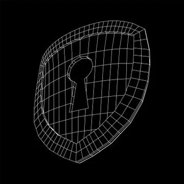 Cyber security concept. Shield with keyhole composed of polygons Stock Illustration