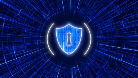 Cyber security concept of Shield With Keyhole icon on digital data Ilustração Stock
