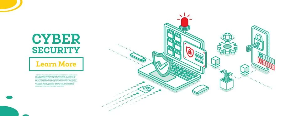 Cyber Security Concept. Shield Symbol. Isometric Laptop and Smartphone with K Stock Illustration