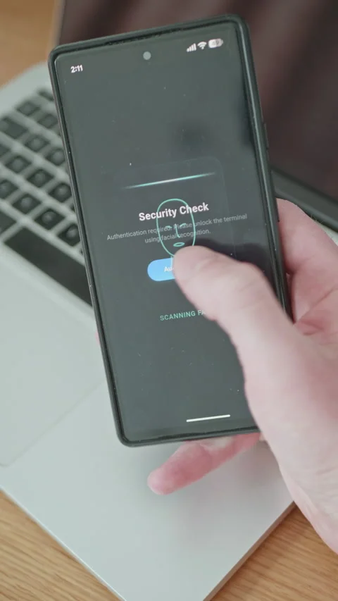 Cyber security concept showing user unlocking smartphone with biometric Stock Footage 335527082