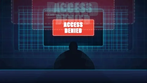Cyber Security Concept with Silhouette of Hacker and Access Denied Warning on Stock Footage 343160726