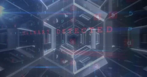Cyber security concept texts and data processing against moving tunnel Stock Illustration
