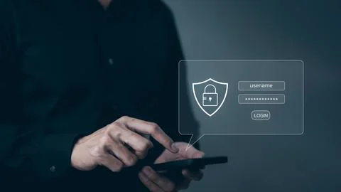 Cyber security concept. User enter username and password for personal Stock-Fotos