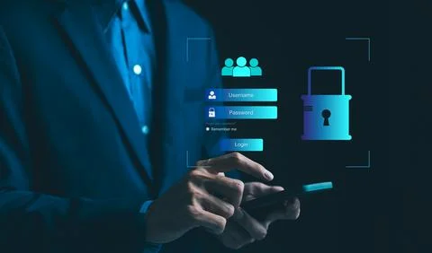 Cyber security concept. User enter username and password Stock Photos