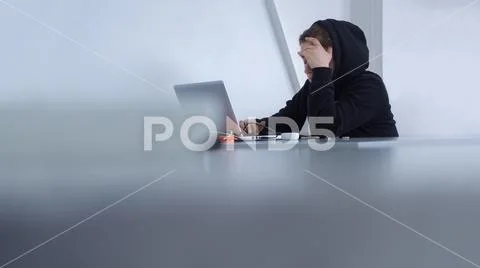 Cyber security concept. yber criminals background. Student preparing to exam Stock Photos