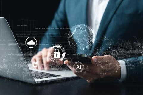 Cyber security concepts and global internet networks, Software engineers co.. 库存照片