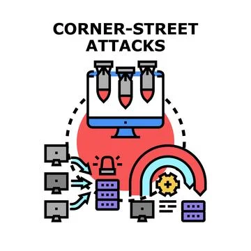 Cyber security corner street attacks concept Stock Illustration