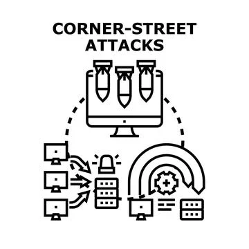 Cyber security corner street attacks concept Stock Illustration