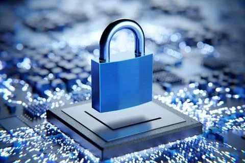Cyber security. CPU critical protection. Microchip cryptography. Data prote.. Illustrazione stock
