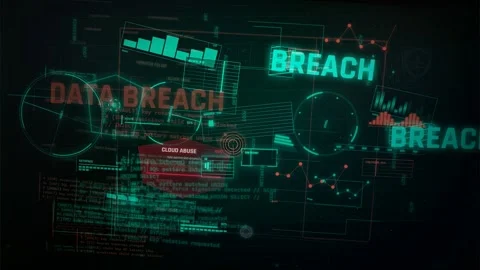 Cyber Security Data Breach Digital HUD Interface Background Stock Footage 335566219