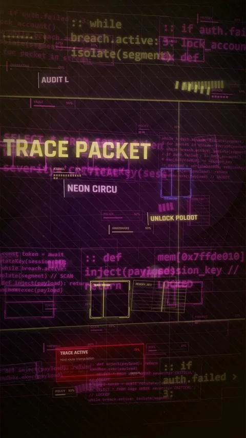 Cyber Security Data Breach HUD Neon Code Animation Background Stock-Footage 335565113