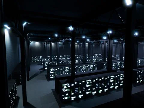 Cyber security data center with hardware cabinets イラスト素材
