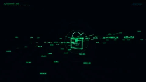 Cyber security data encryption concept with glowing green padlock and binary cod Stock Footage 348609043