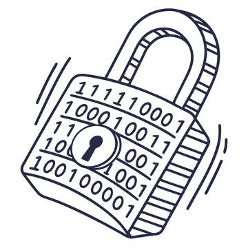 Cyber Security Data Encryption Lock Outline Icon Illustrazione stock