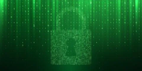 Cyber security data privacy binary matrix lock Stock Illustration