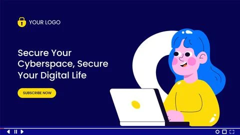 Cyber Security Data Privacy Flat Cartoon Hand Drawn Background Illustration.. Illustrazione stock