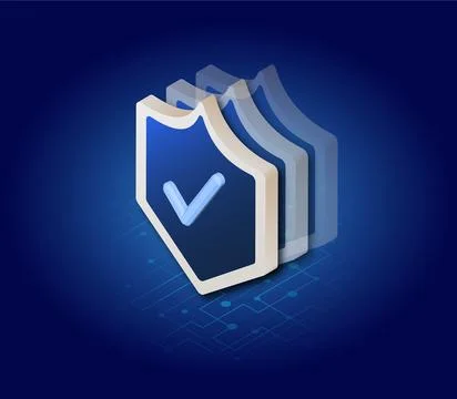 Cyber security, data privacy protection shield with check icon Illustrazione stock