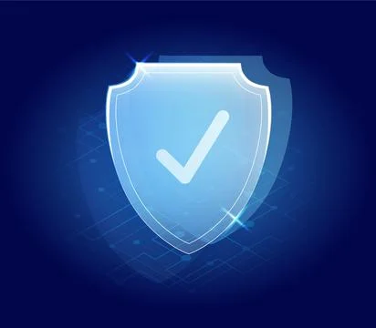 Cyber security, data privacy protection shield with check icon Illustrazione stock
