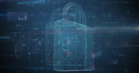 Cyber security data processing against security padlock icon and data processing Stock Footage 330473497