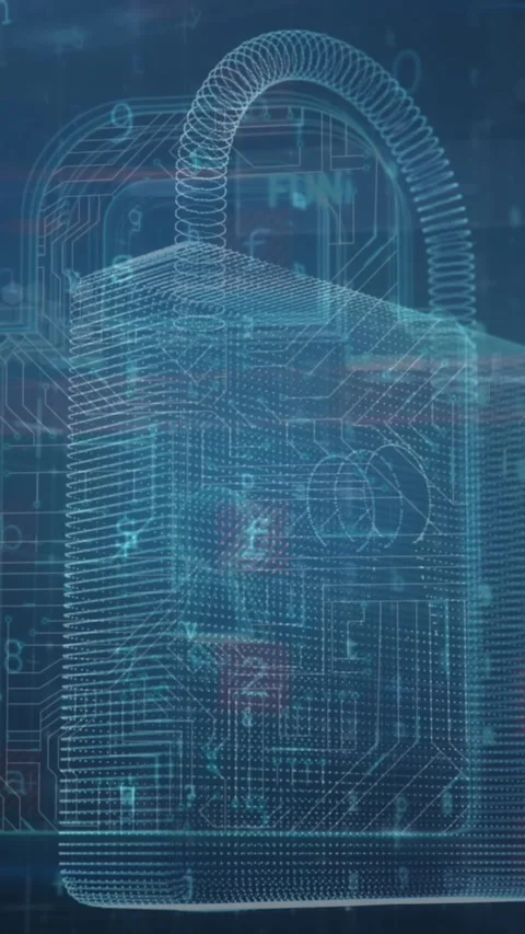 Cyber security data processing against security padlock icon and data processing Stock Footage 342009369