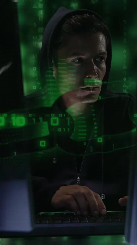 Cyber security data processing against hacker using computer Stock Footage 343641511