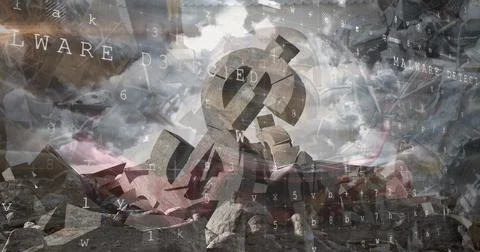 Cyber security data processing against broken American dollar currency symbol Illustrazione stock