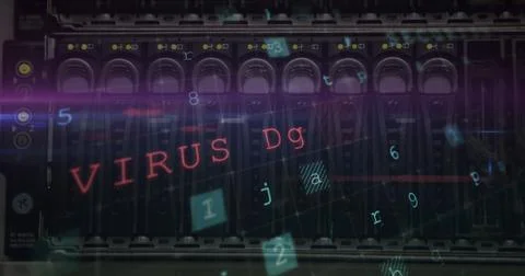 Cyber security data processing against close up of server Stock Illustration