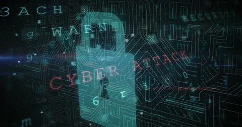 Cyber security data processing against security padlock icon and microprocessor Illustrazione stock