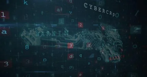 Cyber security data processing against security key icon on blue background Stockillustratie