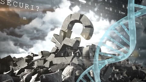 Cyber security data processing and dna structure spinning over broken pound Stock Footage 157677932