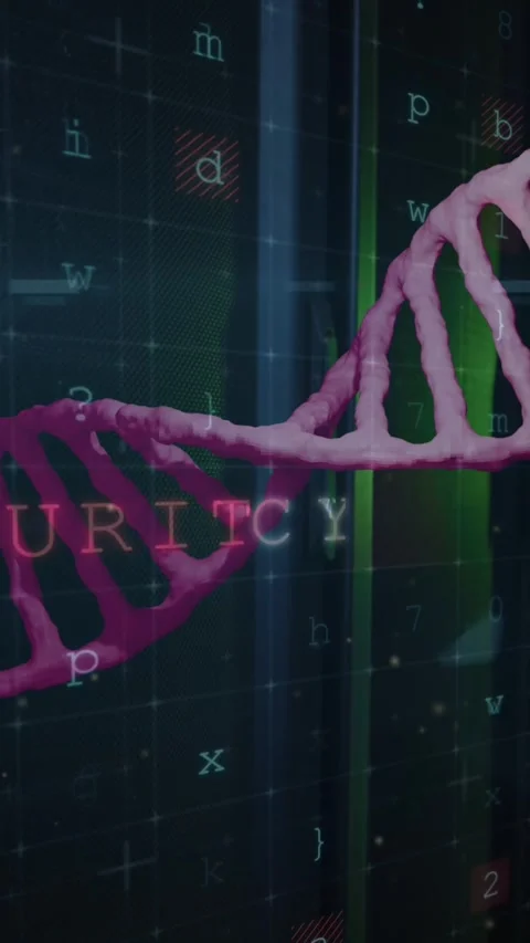 Cyber security data processing and dna structure spinning against computer Stock Footage 342608292