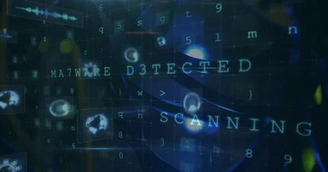 Cyber security data processing and round scanners against blue background Stockillustratie