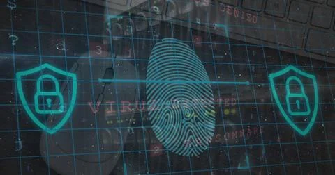 Cyber security data processing and security padlocks against close up of a mouse 스톡 사진