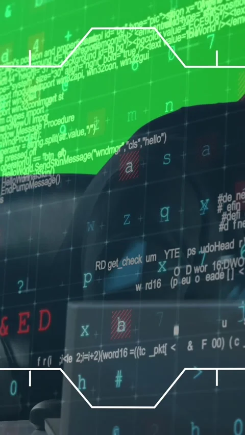Cyber security data processing over male hacker using computer against green Stock Footage 323782712