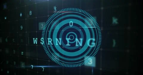 Cyber security data processing over blue round scanner on black background Stock Photos