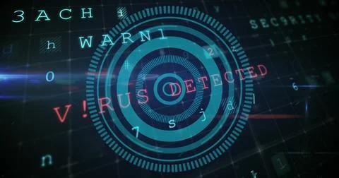 Cyber security data processing over blue round scanner on black background Stock Photos