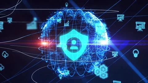 Cyber security data protection business technology privacy concept. Young bus Vídeo Stock 147542082