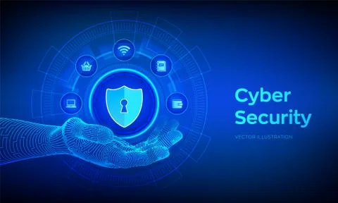 Cyber Security. Data protection business concept on virtual screen. Shield pr Illustrazione stock