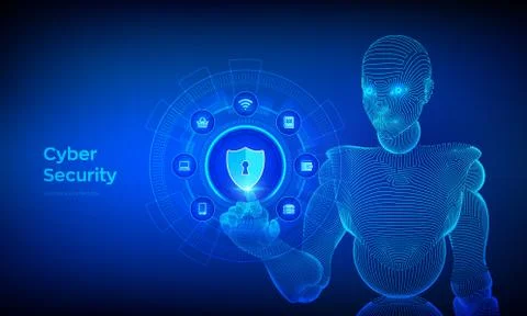 Cyber Security. Data protection business concept on virtual screen. Shield pr Stock Illustration