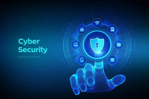 Cyber Security. Data protection business concept on virtual screen. Shield pr Stock Illustration