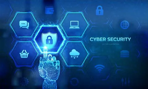 Cyber Security. Data protection business concept on virtual screen. Shield pr Stock Illustration