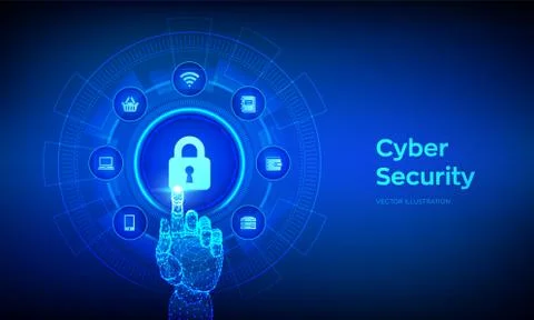 Cyber Security. Data protection concept on virtual screen. Padlock With Keyho Stock Illustration