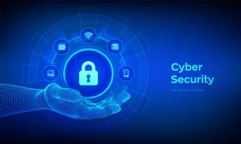 Cyber Security. Data protection concept on virtual screen. Padlock With Keyho Stock Illustration