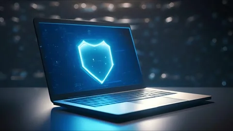 Cyber security, data protection, cyberattacks concept on blue background. Da Video stock 258035164