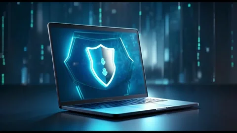 Cyber security, data protection, cyberattacks concept on blue background. Da Video stock 258035210