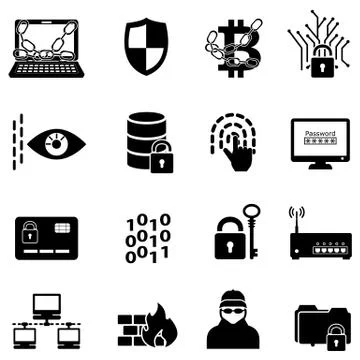 Cyber security, data protection, hacker and encryption web icons 스톡 일러스트