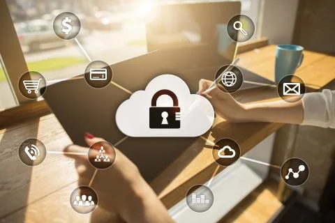 Cyber security, Data protection, information safety. technology business concept Illustrazione stock