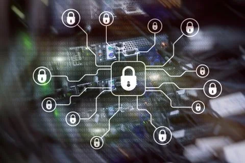 Cyber security, data protection, information privacy. Internet and technology Illustrazione stock