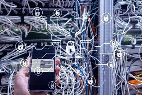 Cyber security, data protection, information privacy. Internet and technology Illustrazione stock