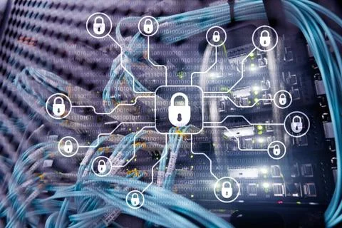 Cyber security, data protection, information privacy. Internet and technology Illustrazione stock